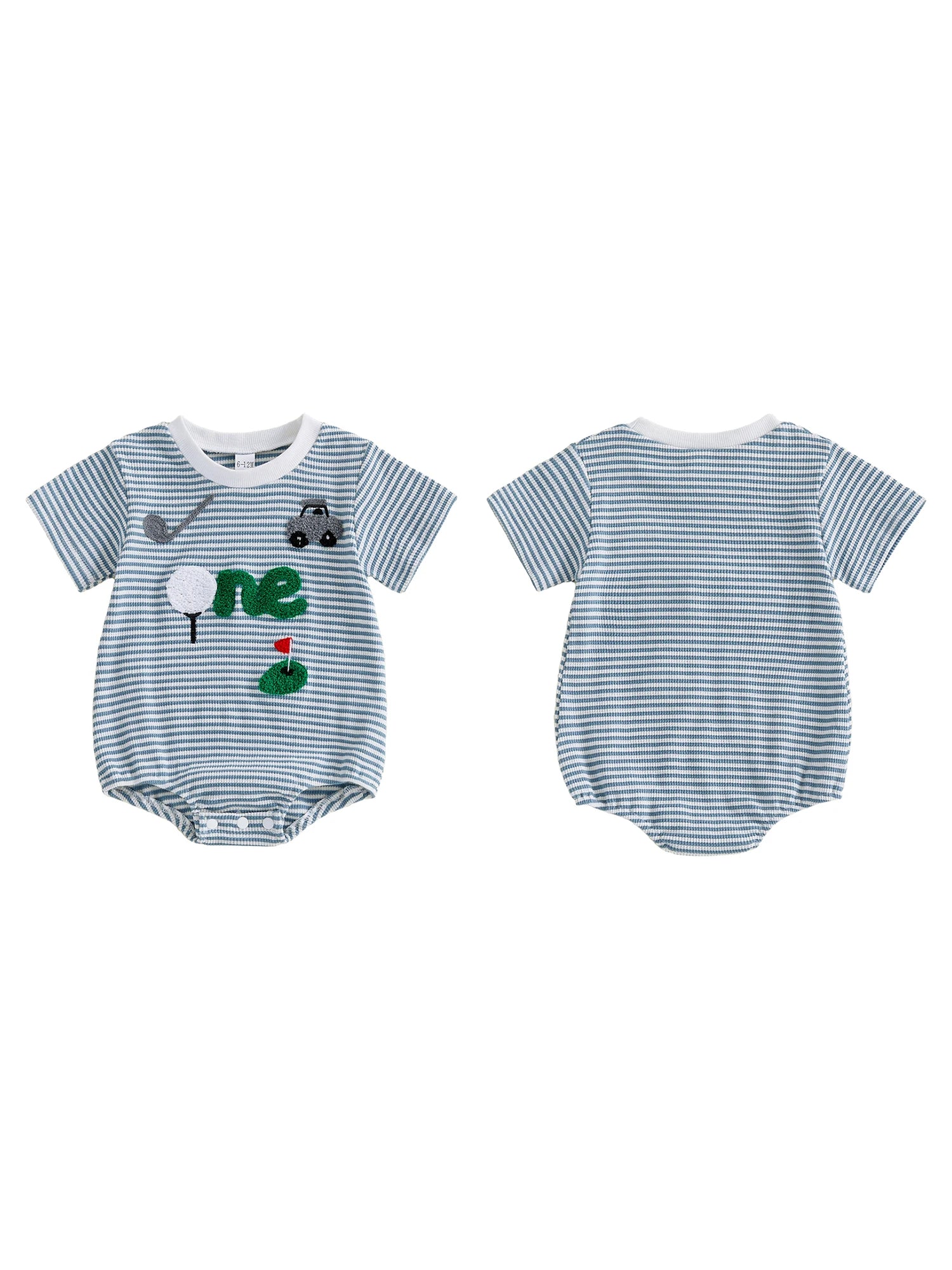 Adorable Baby Boy Romper with Fun Golf Embroidery Striped Design and Short Sleeves for a Stylish Summer Look