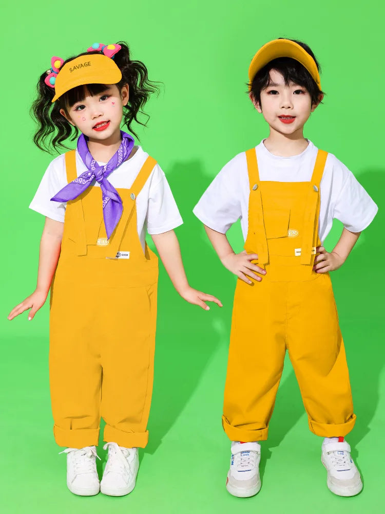Boys Hip Hop Loose Colorful Overalls Girls Patchwork Dungaree Children Candy Color Jumpsuit Street Dance Romper Kids Streetwear