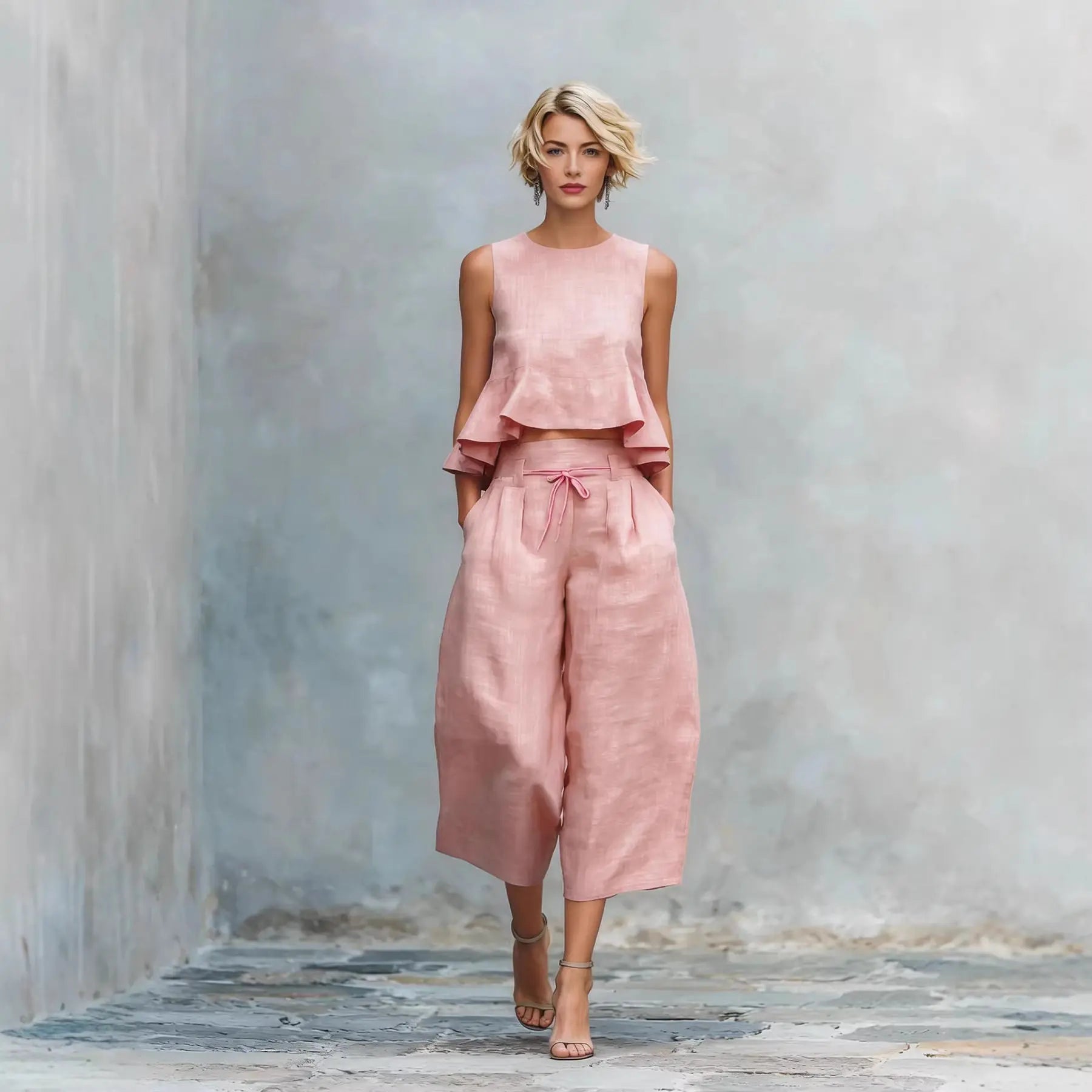 Summer Vacation Outfits Woman 2026 Elegant O Neck Sleeveless Tank Top And Wide Leg Trousers Suit Casual 2 piece Loose Sets