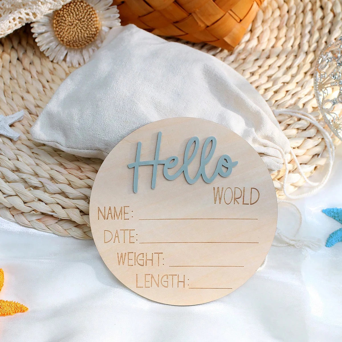 Ylsteed Hello World Newborn Sign Wooden Baby Announcement Sign for Hospital Baby Name Announcement Sign Newborn Keepsakes Props