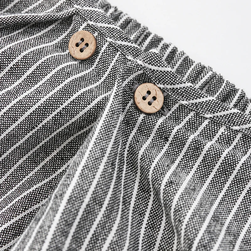 Kids Retro Striped Cotton Linen Pants – Comfortable Loose Fit Summer Trousers