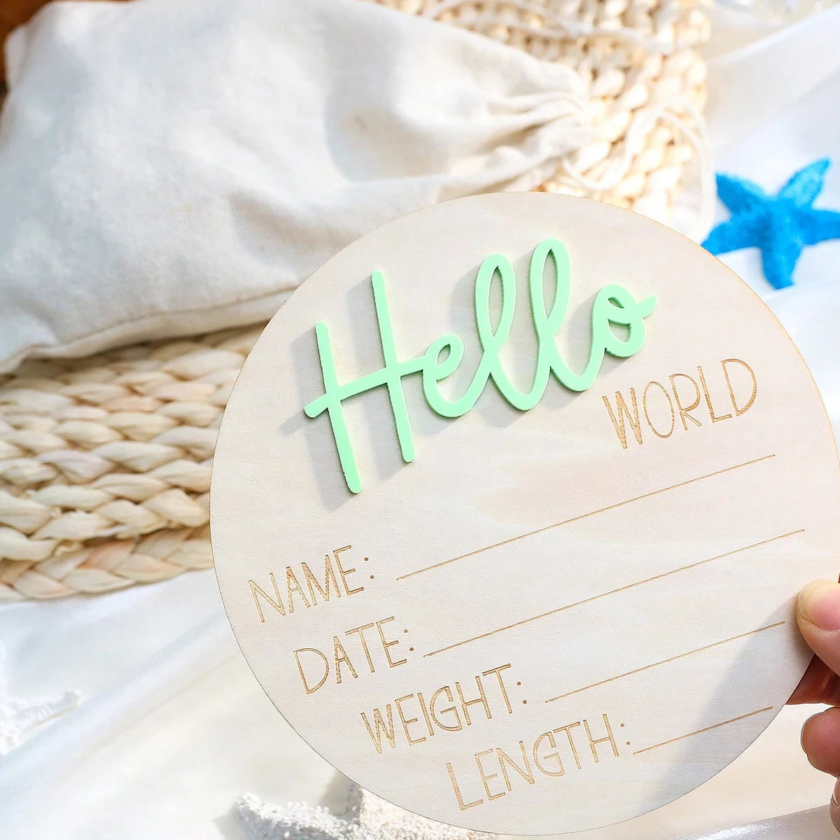Ylsteed Hello World Newborn Sign Wooden Baby Announcement Sign for Hospital Baby Name Announcement Sign Newborn Keepsakes Props