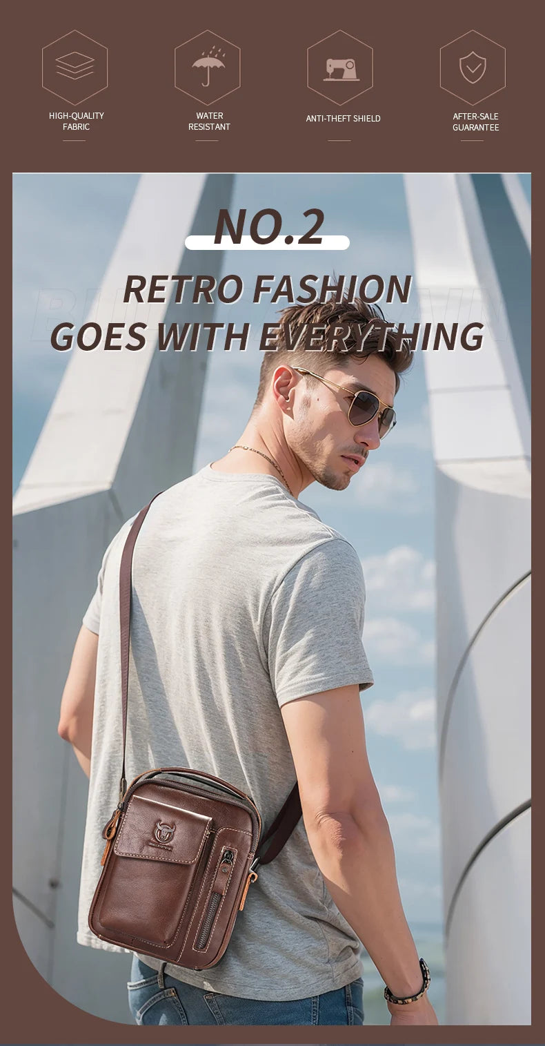 BULLCAPTAIN Casual Fashion Men's Messenger Bag's Business Portable Handbag Man Leather Shoulder Bag Mobile 6.5'' Phone Bags