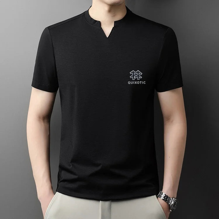 Luxury Man Short-Sleeved T-Shirt V-Neck Pattern Summer New Outdoor Sport T-Shirt Breathe Sleek Versatile Leisure Men's Clothing