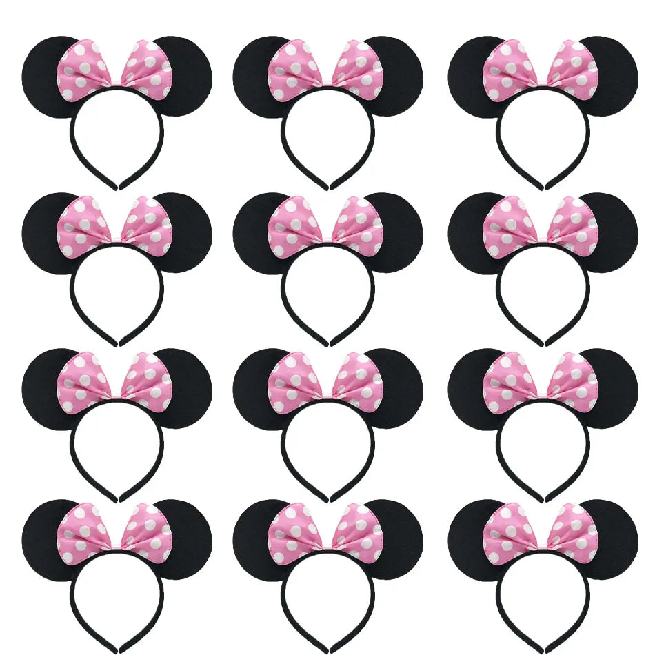 3/6/12pcs/lot Girls Mouse Ears Solid Bow Ears Headband for Birthday Party Supplies and Mouse Themed Costume Cosplay Decoration
