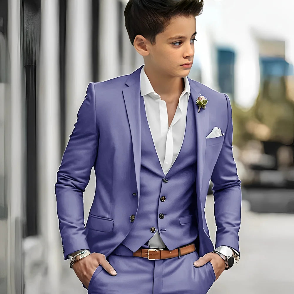 Luxury Green Bos Suits Elegant Wedding 3 Piece Jacket Pants Vest Boy Clothing High Quality Customized Full Sets Costume Kids
