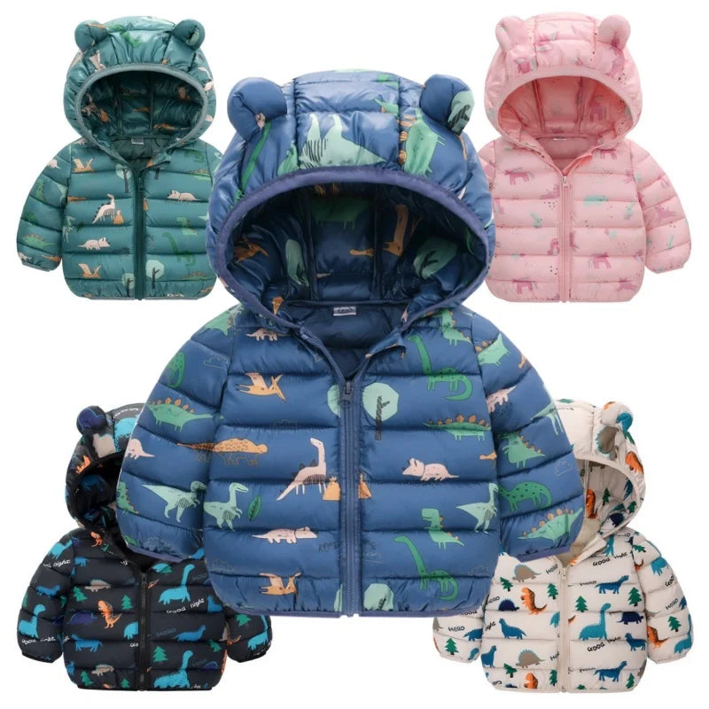 Kids Dinosaur Hooded Winter Jacket