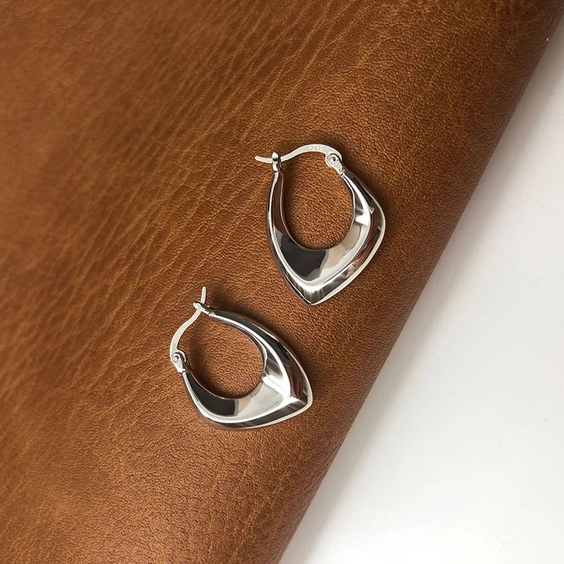 ANENJERY Silver Color Geometric Hoop Earrings for Women Men Irregular Earrings Daily Jewelry 2022 New