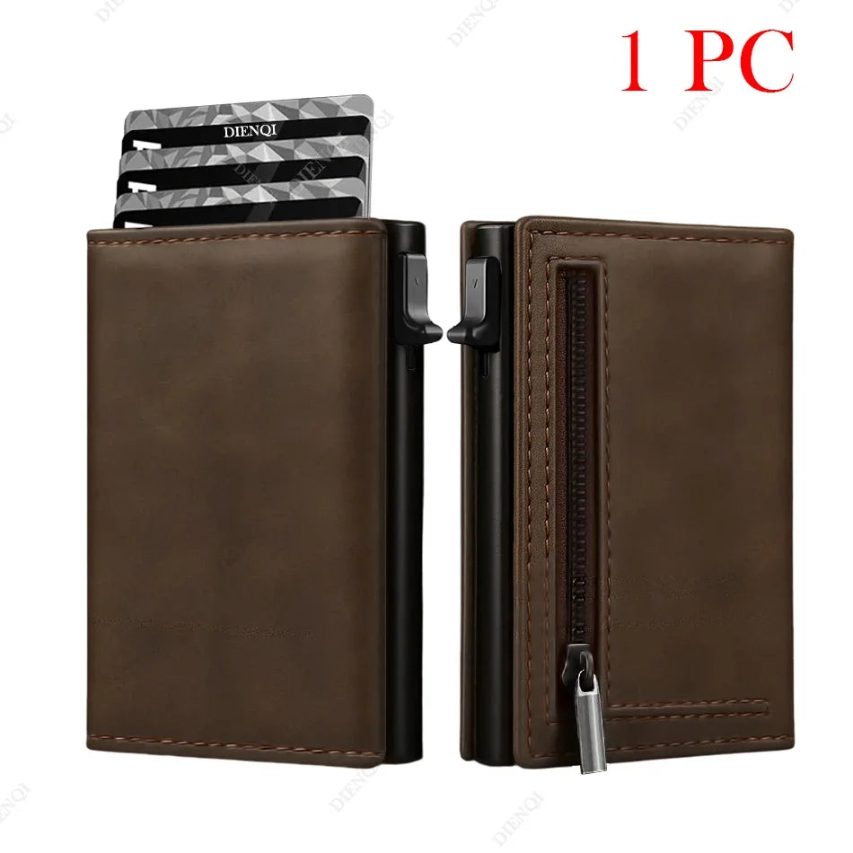 RFID Blocking Credit Card Holders Wallet Men Luxury Ultra Thin Automatic Pop Up Metal Minimalist Wallets Money Clips with Zipper
