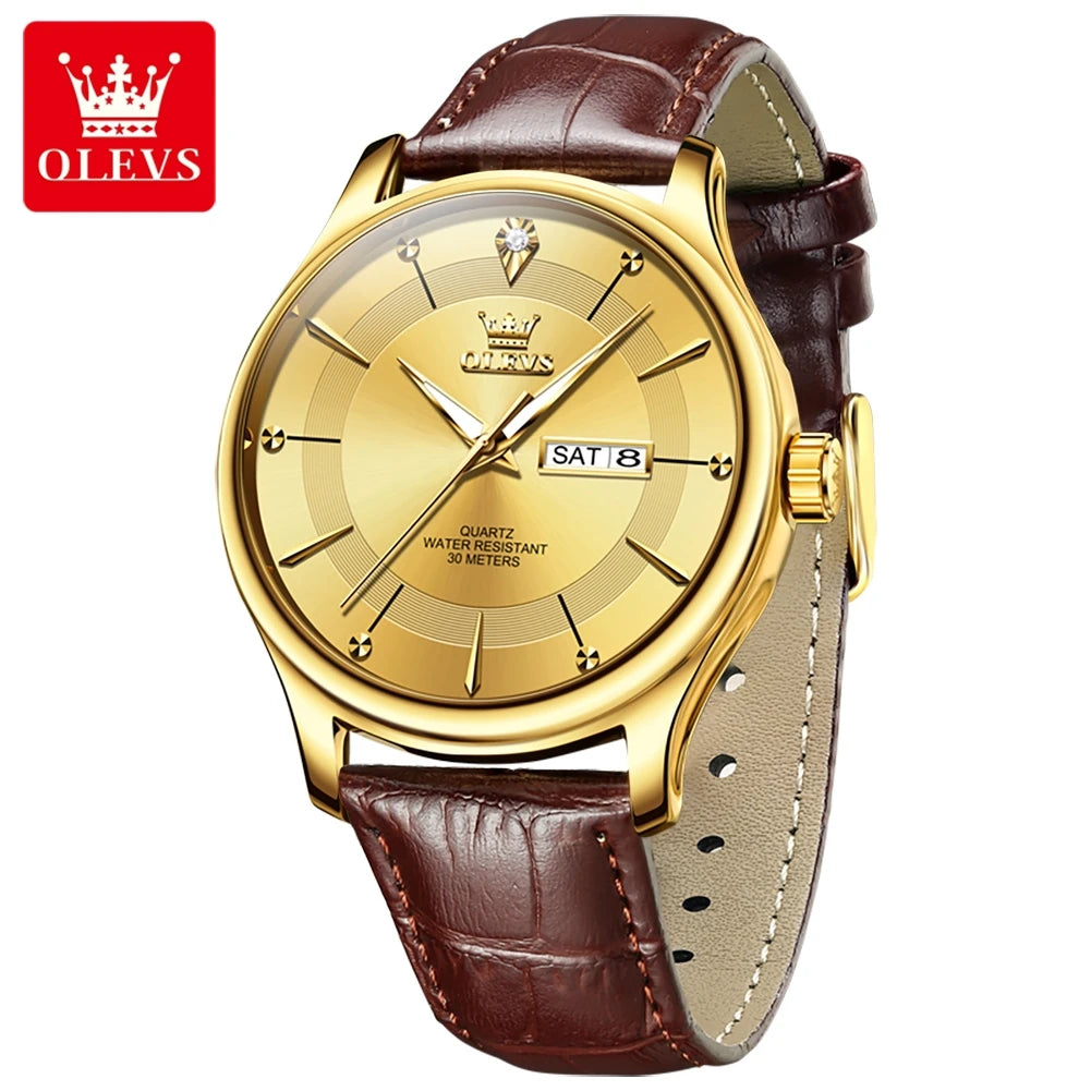 OLEVS Men's Watches Business Simply Original Quartz Watch for Man Waterproof Stainless Steel Luminous Hands Date Week