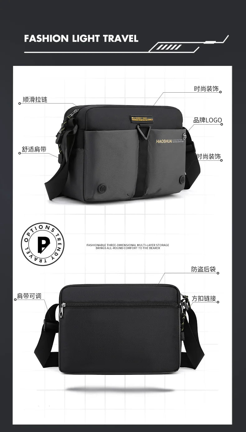 2025 New Men Messenger Bag Waterproof Nylon Small Satchel Shoulder bag Casual Travel Crossbody bags For Male Belt Handbag Man 가방