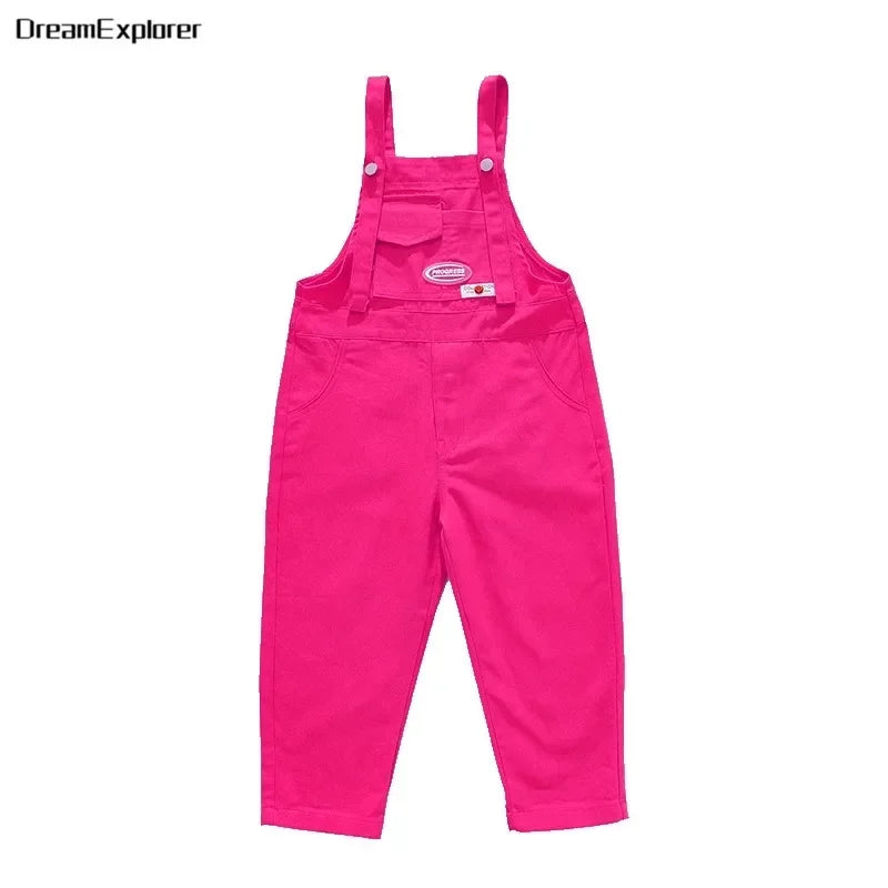 Boys Hip Hop Loose Colorful Overalls Girls Patchwork Dungaree Children Candy Color Jumpsuit Street Dance Romper Kids Streetwear