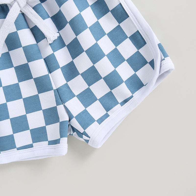 FOCUSNORM 0-3Y Baby Boys Clothes Sets 4th of July Flag Print Short Sleeve T-Shirt Checkerboard Shorts Set Summer Clothes