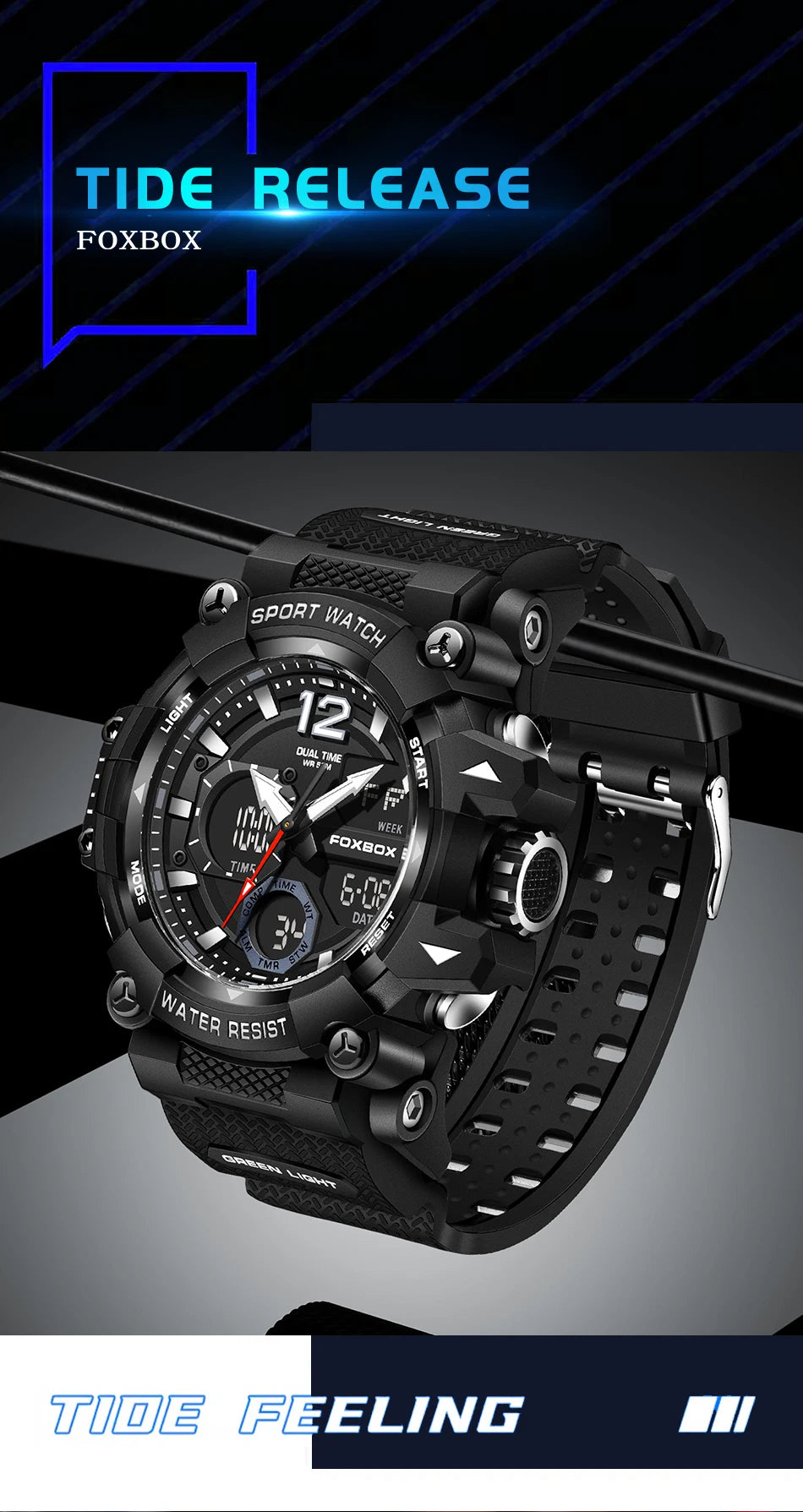LIGE Fashion Sport Watches Men Shock Resistant 50M Waterproof Wristwatch LED Alarm Multi-function Watch Clock Military Men Watch