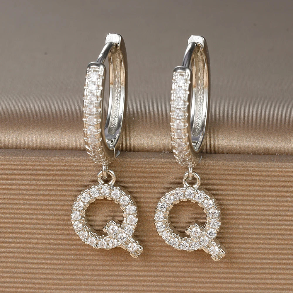 Silver Color Stainless Steel 26 Letters Hoop Earrings For Women A-Z Crystal Zircon Cartilage Piercing Earrings Wedding Jewelry