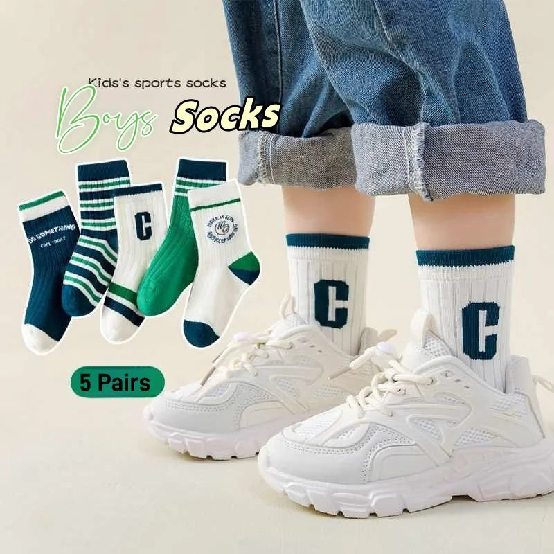 GreenC Summer Calf Socks 5 Pairs Children's Socks Boys Spring Cotton Socks Baby Child 1-14T Kids  Sport Sock
