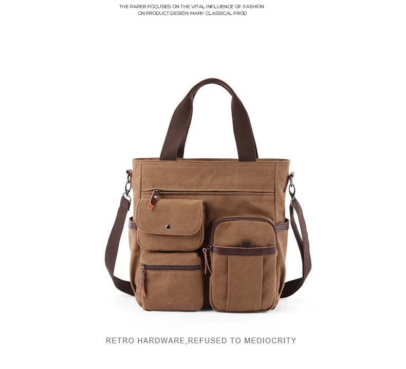 Men's Handbags Briefcase Canvas Shoulder Bag Man for Documents Large Capacity Tote Laptop Bag Crossbody Travel Bags Vintage K004