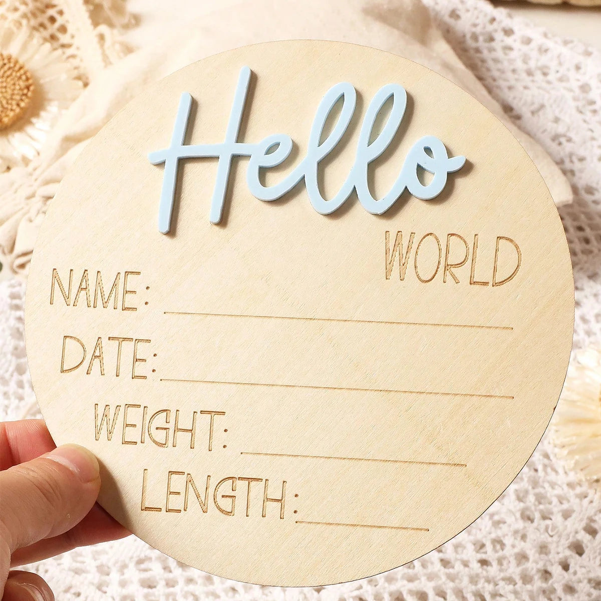Ylsteed Hello World Newborn Sign Wooden Baby Announcement Sign for Hospital Baby Name Announcement Sign Newborn Keepsakes Props