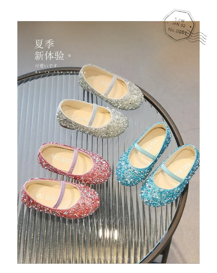 Children's 2025 new single shoe girls' fashion show sequined crystal shoes baby Baotou fashionable soft soled princess shoes
