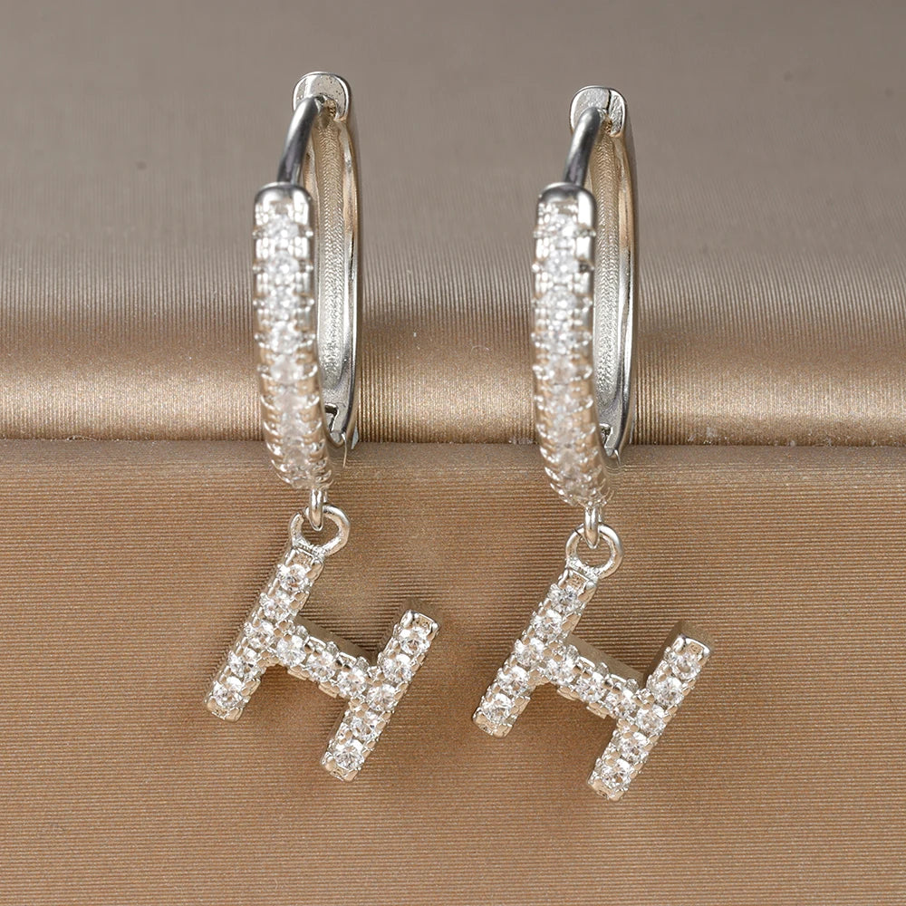 Silver Color Stainless Steel 26 Letters Hoop Earrings For Women A-Z Crystal Zircon Cartilage Piercing Earrings Wedding Jewelry