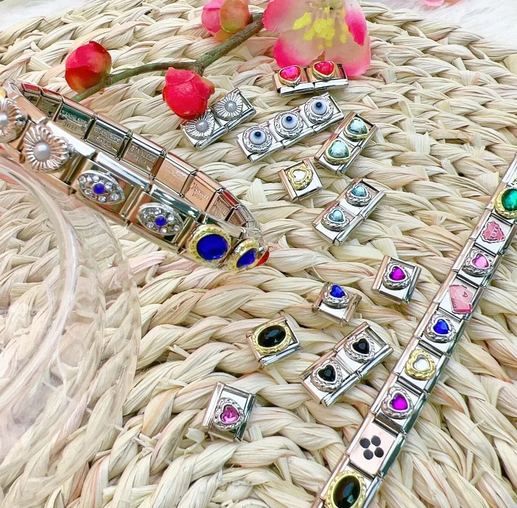 2025 New Original Luxury Zircon Love Italian Charm Links Fit 9mm Bracelet Stainless Steel Jewelry Making