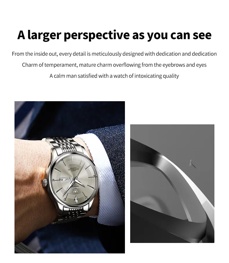 OLEVS Men's Watches Business Simply Original Quartz Watch for Man Waterproof Stainless Steel Luminous Hands Date Week