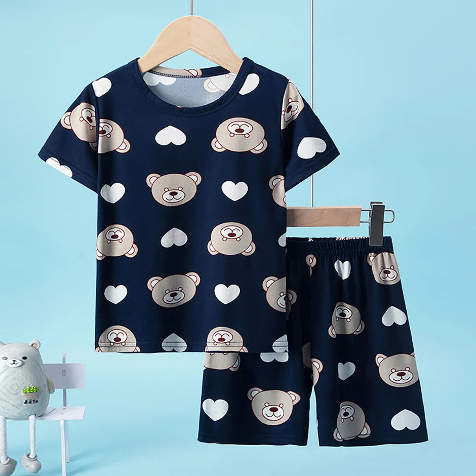 2-Pcs Children's Casual Cute Home Service Suit Boy Casual Joker Bear Print Short Sleeve Girl Comfortable Joker Sweet Shorts Suit