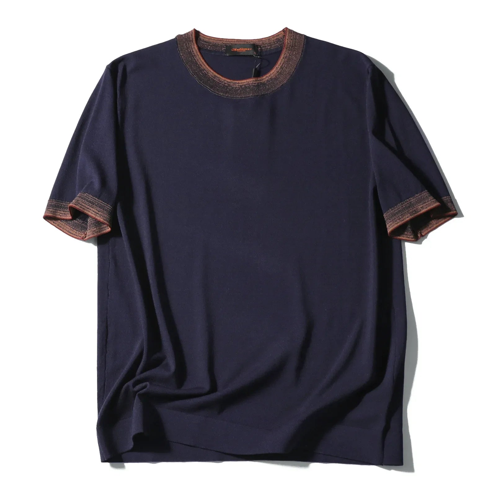 Italian old money style 26 summer men's high sense retro contrasting color round neck knitted short-sleeved T-shirt
