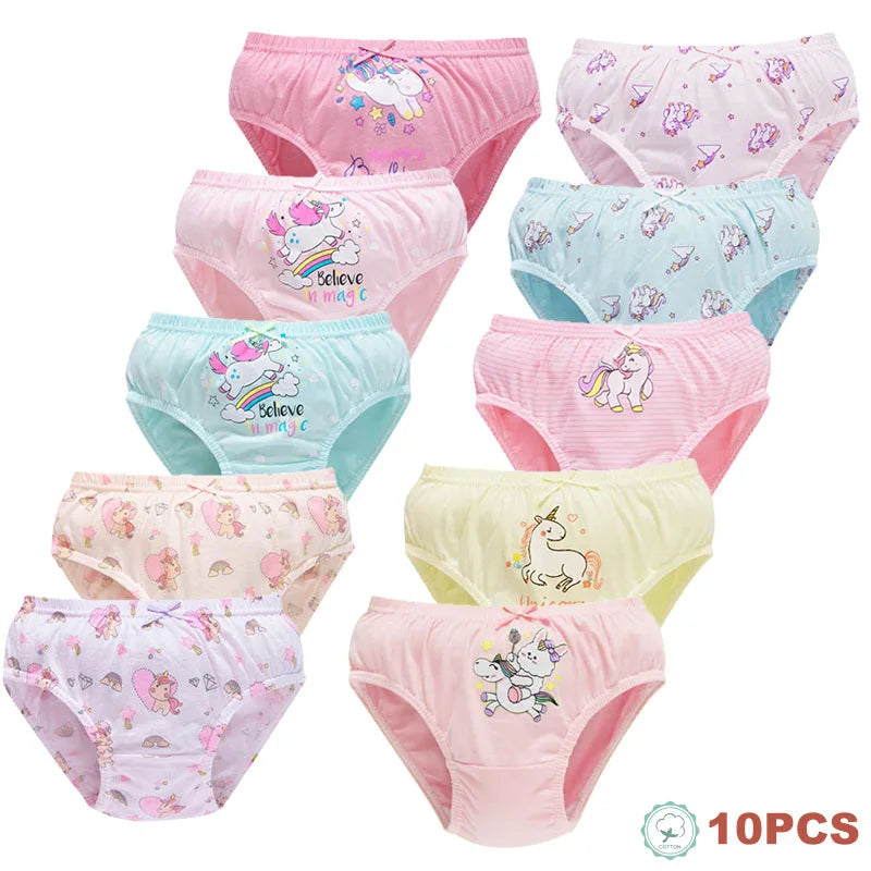 5/10Pcs Cotton Girls Panties Rainbow Unicorn Lovely Cartoon Children Triangle Underwear Soft Breathable Preschool Girls Briefs