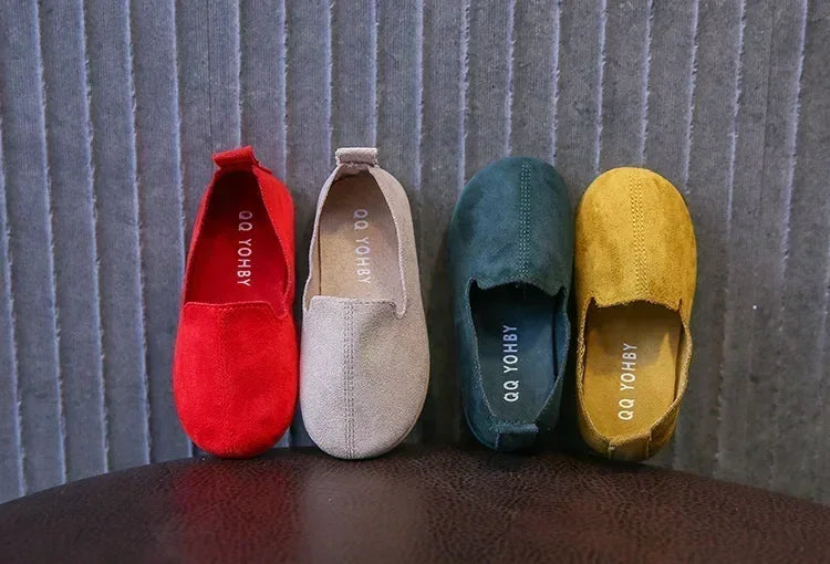 Children's Flat Shoes New Candy Color Simple Casual Shoes Loafers Slip-on Flats Lightweight Boys Girls Leather Shoes Moccasins