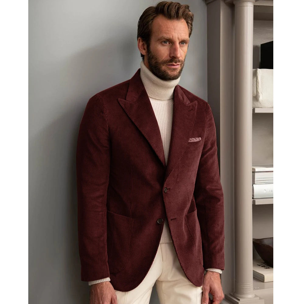Luxury Men  Jackets New Corduroy British-style Jacket Business Casual High-quality Coat Single Breasted Suits for Men