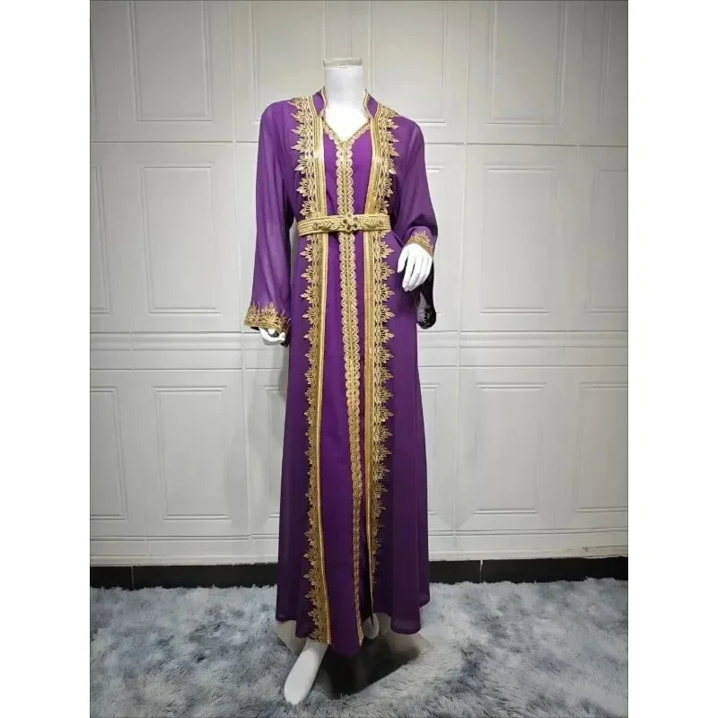 Eid Muslim Women Party Dresses 2 Piece Set Embroidery Arab Long Robe Ramadan Dubai Abayas Islam Kaftan Muslim Dress Women