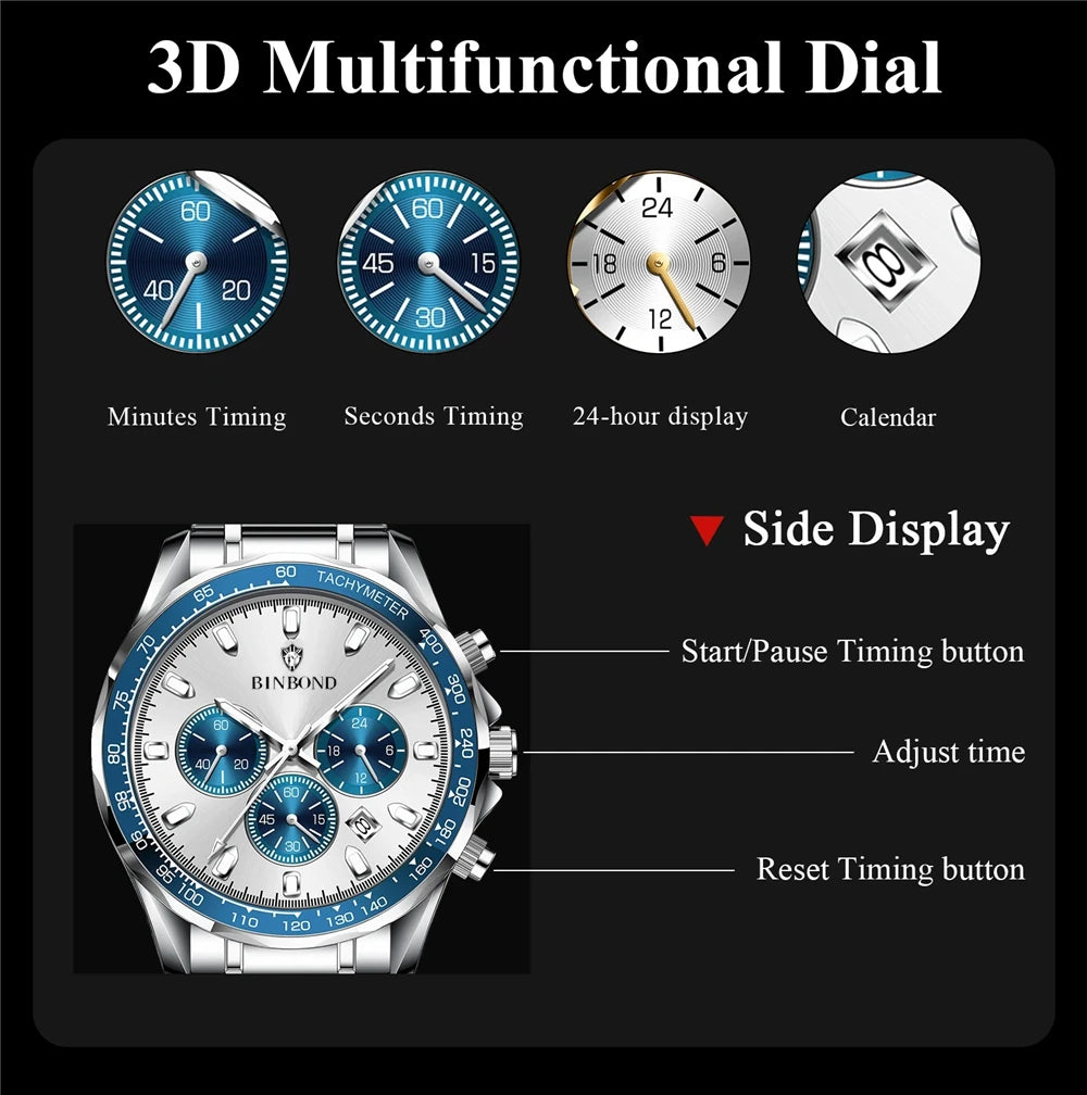 New Automatic Watch For Man Small Dial Blue Digital Fashion Quartz Wristwatches Men Clock Luxury Watches Mens Gifts Cadeau Homme