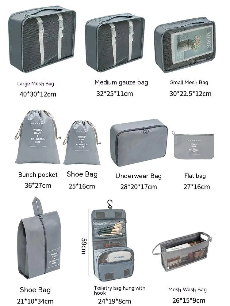 10/7 Pcs Set Travel Organizer Storage Bags Suitcase Packing Cubes Cases Portable Wardrobe Luggage Clothes Shoe Pouch Fold