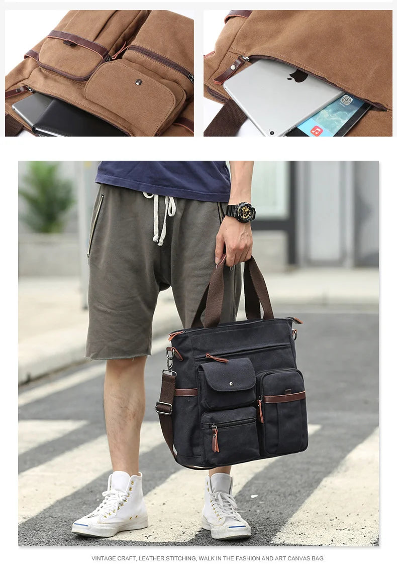 Men's Handbags Briefcase Canvas Shoulder Bag Man for Documents Large Capacity Tote Laptop Bag Crossbody Travel Bags Vintage K004