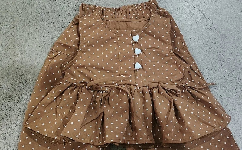 Baby Girl's Casual Clothing Summer Sleeveless Polka Dot Top+Wide Leg Pants Set with Bow and Botton 2PCS Set Childrens Clothing