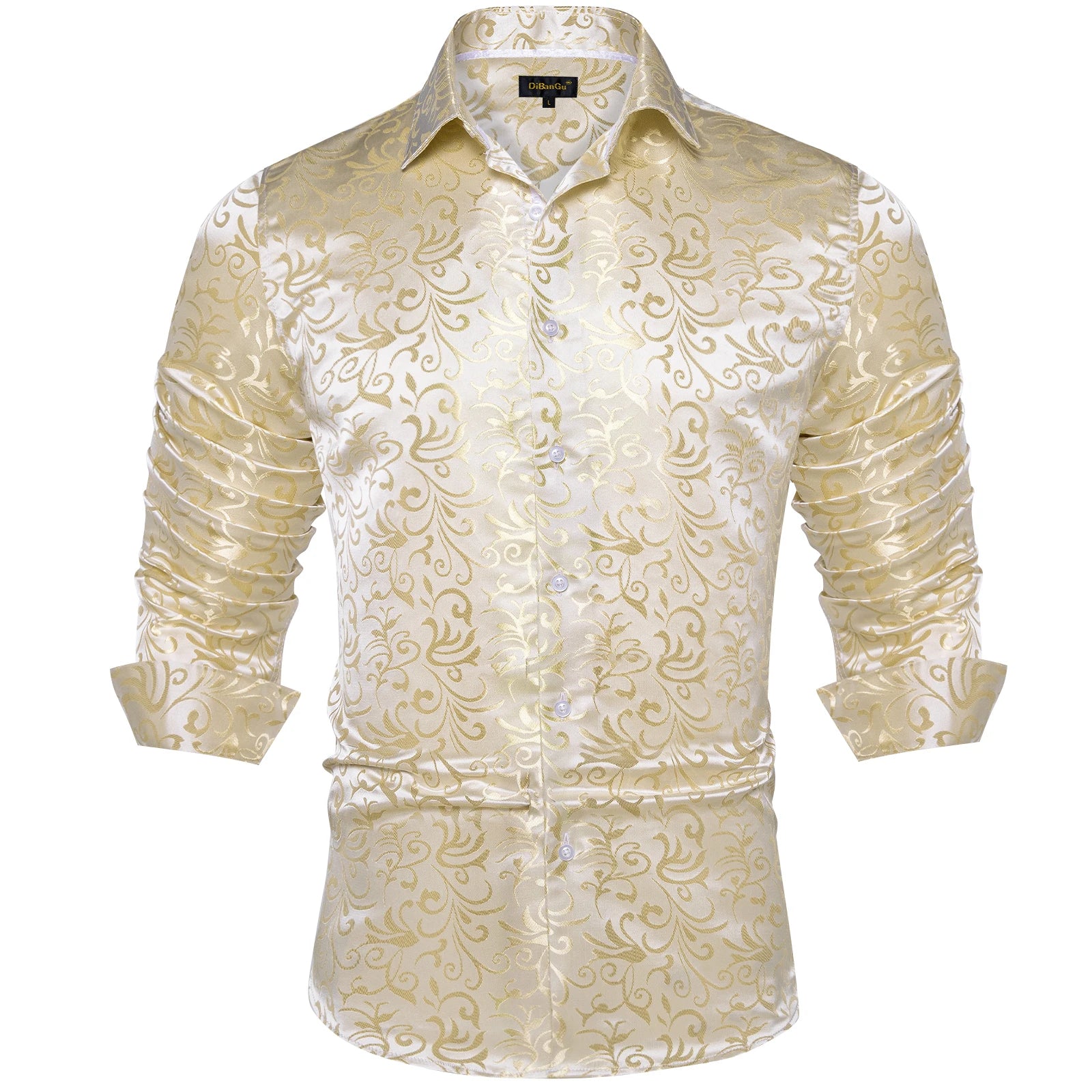 Luxury Men Dress Shirt Formal Prom Tuxedo Long Sleeve Polyester Golden Color Paisley Black Shirts Blouse Men Clothing