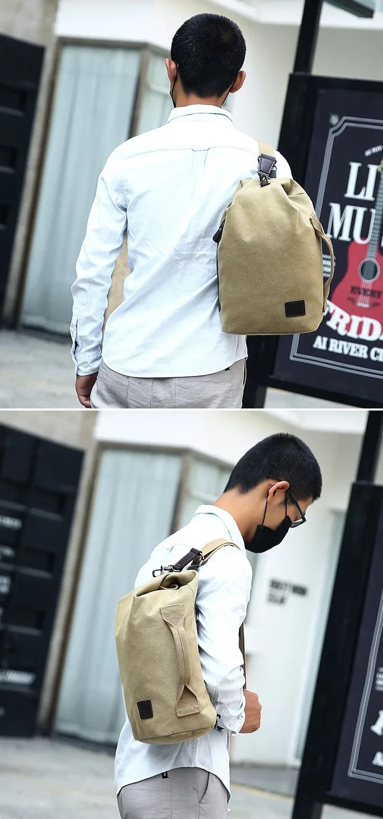 Men's Canvas Handbag Casual Bag Portable Travel Sports gym Shoulder Bag Leisure Backpack Multifunctional Small Bags