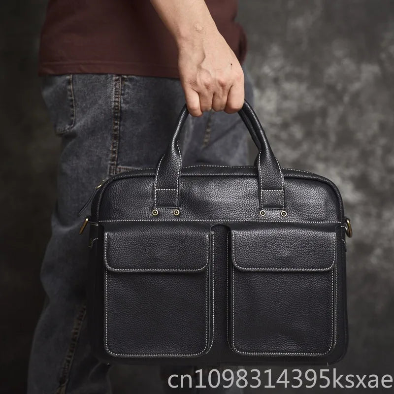 Men's Handbag for Men Genuine Leather Top Grain Leather Large Capacity Laptop Bag Business Document Briefcase Luxury Purse