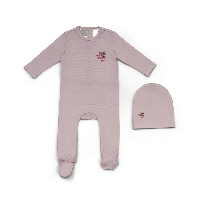 Ali Layette SS26 Striped And Cherry Collection Cotton Family Matching Hat  Blanket Rompers Sets