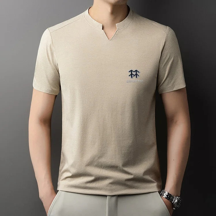 Luxury Man Short-Sleeved T-Shirt V-Neck Pattern Summer New Outdoor Sport T-Shirt Breathe Sleek Versatile Leisure Men's Clothing
