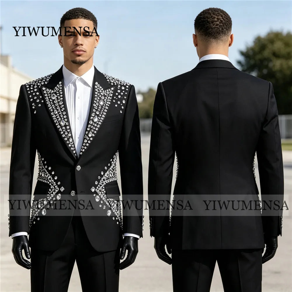Luxury Men Suits Unique Design Outfit Peaked Lapel Groom Tuxedos Customized Wedding Blazers 2 Pieces Sets Slim Fit ropa hombre