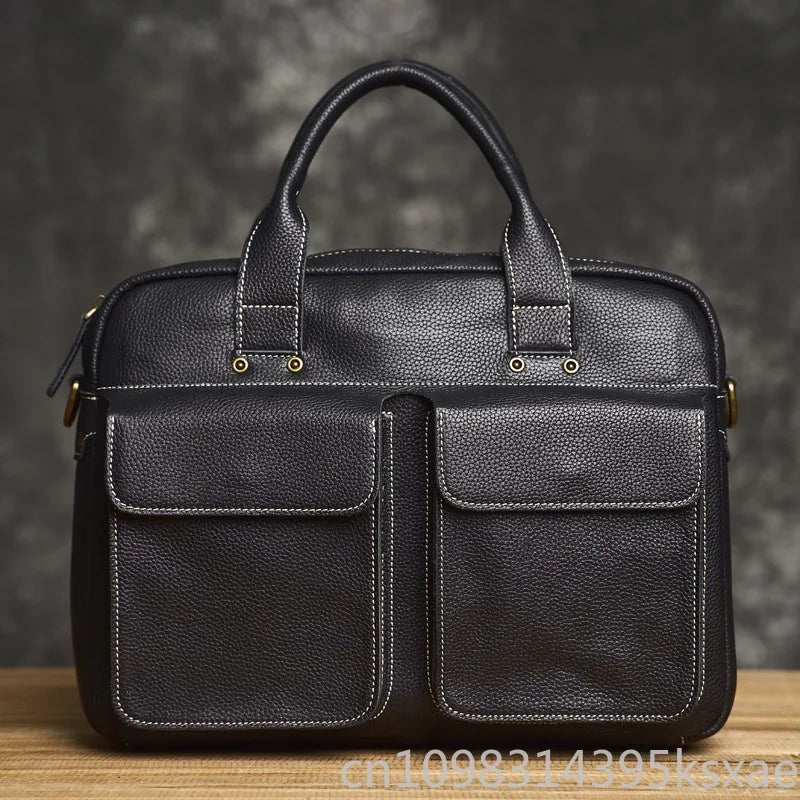 Men's Handbag for Men Genuine Leather Top Grain Leather Large Capacity Laptop Bag Business Document Briefcase Luxury Purse