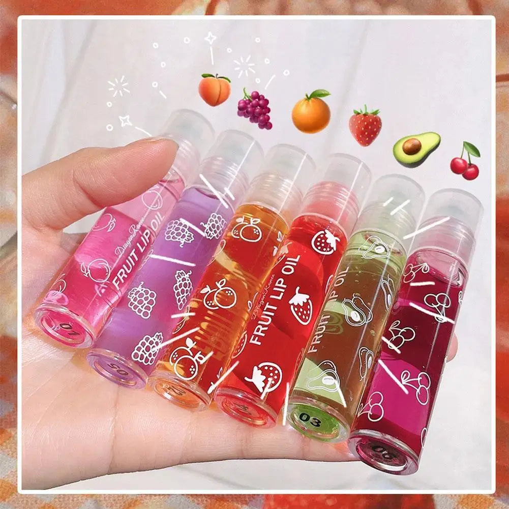 6 Colors Roll-on Fruit Essence Lip Balm Lip Oil Lip Moisturizing Mirror Primer Lip Lipstick Transparent Lip Oil Mirror Randomly