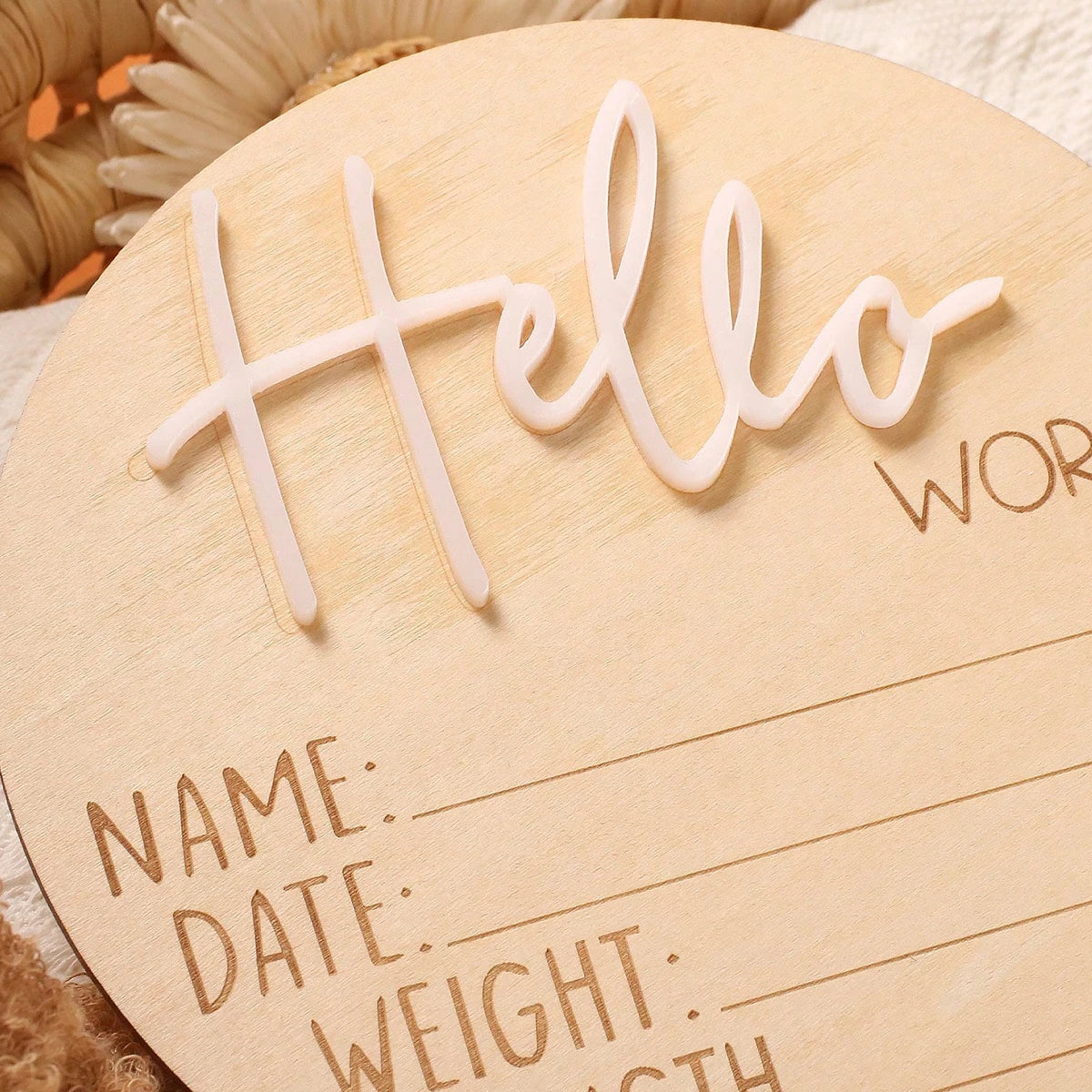 Ylsteed Hello World Newborn Sign Wooden Baby Announcement Sign for Hospital Baby Name Announcement Sign Newborn Keepsakes Props