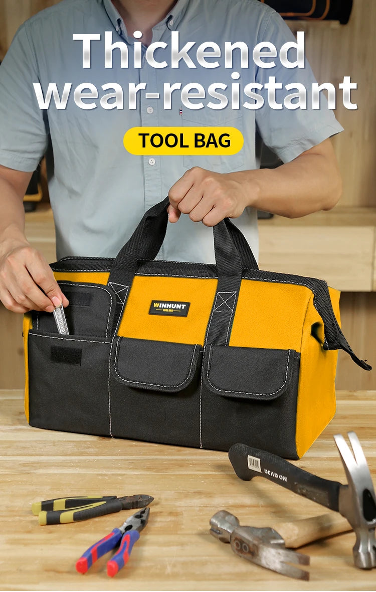 Tool Bag for Men, Heavy Duty Tool Bag Wide Mouth Tote for Various Instrument, Electrician Carpenter Mechanic(Yellow)