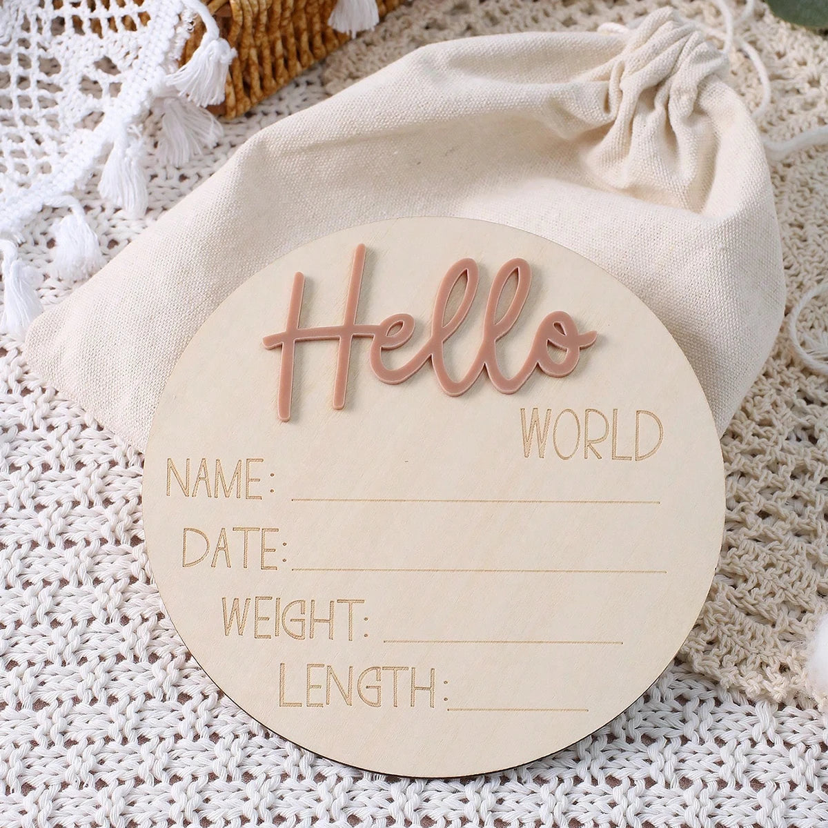 Ylsteed Hello World Newborn Sign Wooden Baby Announcement Sign for Hospital Baby Name Announcement Sign Newborn Keepsakes Props