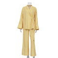 Women's Two-piece Set  Autumn New Striped Long-sleeved Loose Lace-up Top High-waisted Trousers Fashion Casual Suit for Women