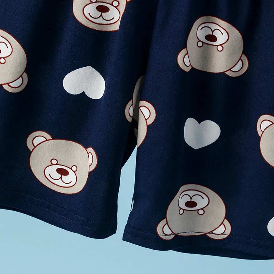2-Pcs Children's Casual Cute Home Service Suit Boy Casual Joker Bear Print Short Sleeve Girl Comfortable Joker Sweet Shorts Suit