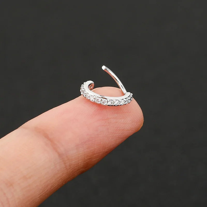 Cubic Zircon Fake Nose Ring for Women Stainless Steel Round Cartilage Tragus Helix Ear Nose Piercing Falso Nariz Body Jewelry